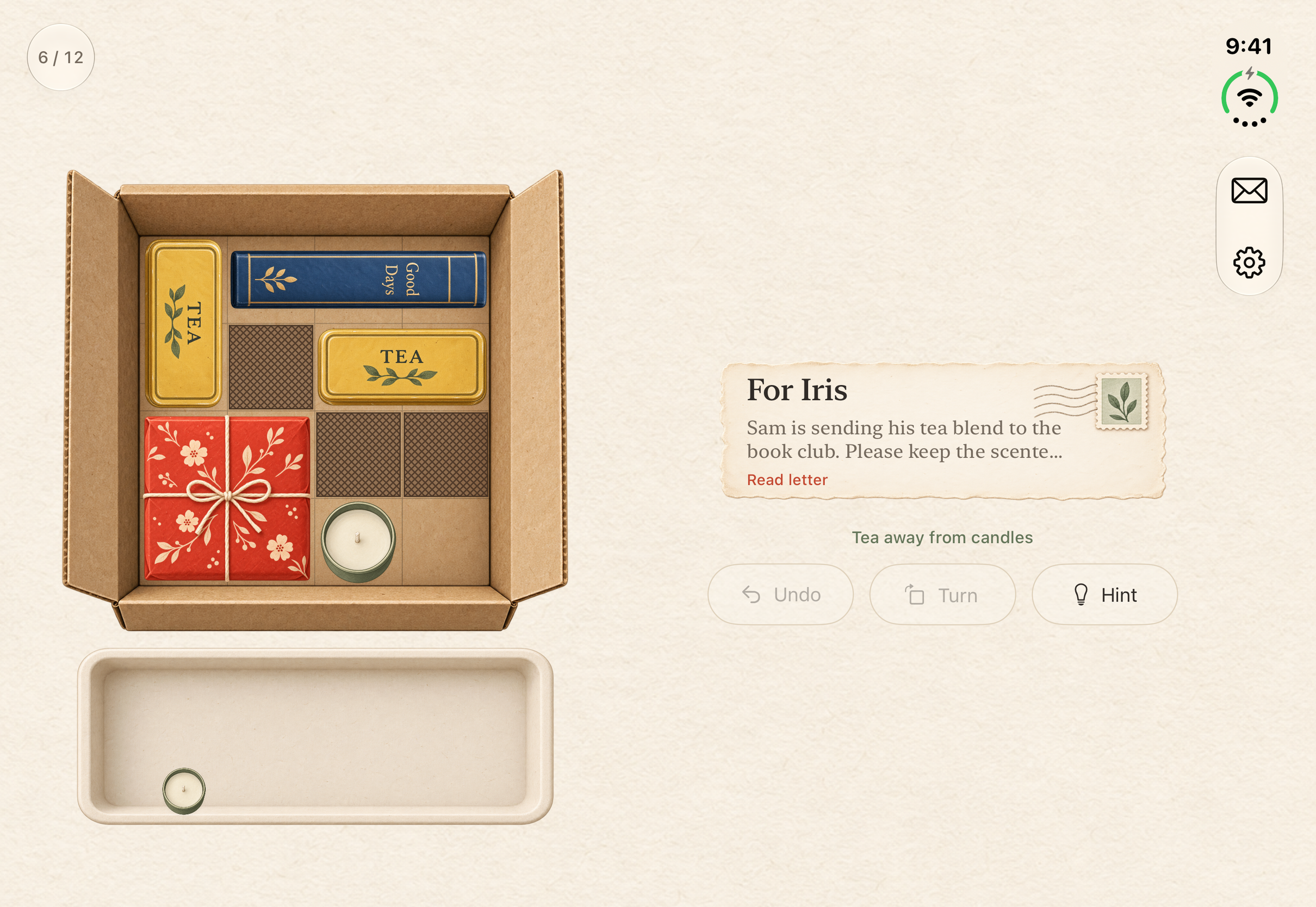 Willow Post on Duo, with the puzzle on the left and letter and controls on the right